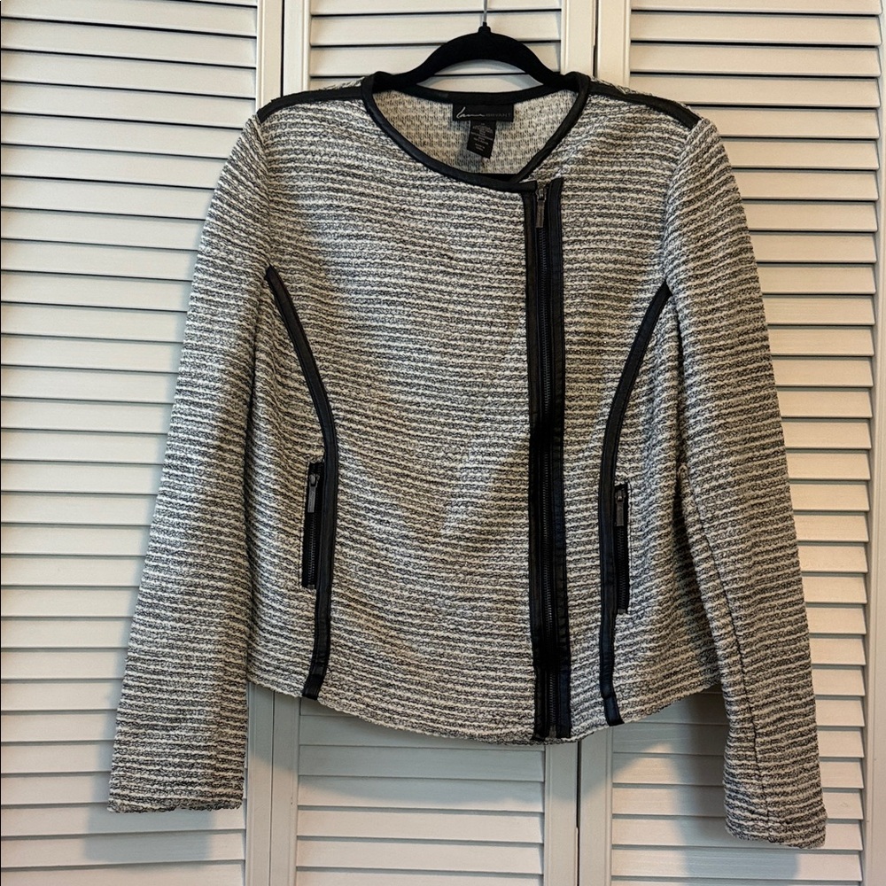 Lane Bryant Black and Gray/Silver Cropped Textured Blazer
